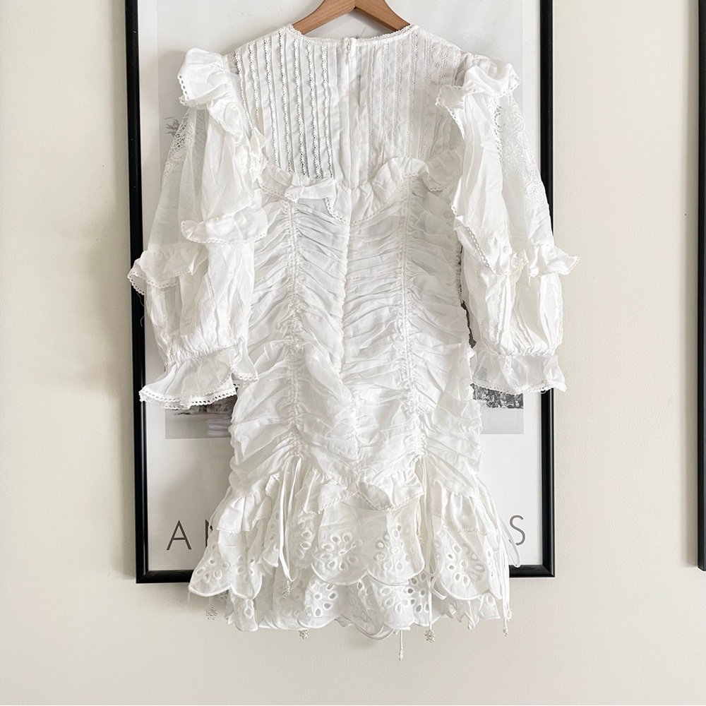 Farm Rio White Lace Cotton Mini Dress Eyelet Scalloped Victorian NWT S M - Picture 8 of 16